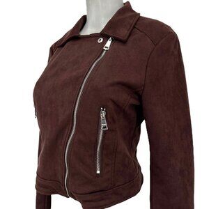 NWOT Vigoss Women's Faux Suede Moto Jacket‎ Notch Collar Asymmetrical Zip Size S
